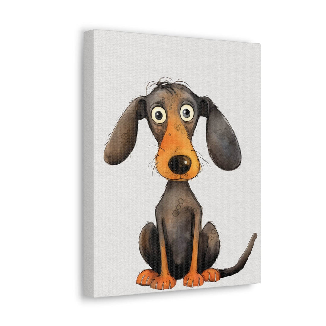 Canvas print of a cartoon watercolor dachshund with a surprised expression on a white background