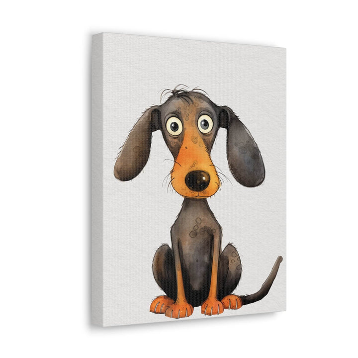 Canvas print of a cartoon watercolor dachshund with a surprised expression on a white background