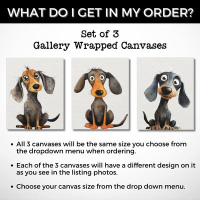 Cute Dachshund Dogs Nursery Wall Art | Set of 3 Canvas Gallery Wraps