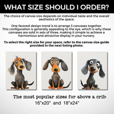 Cute Dachshund Dogs Nursery Wall Art | Set of 3 Canvas Gallery Wraps