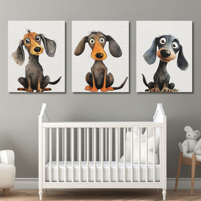 Cute Dachshund Dogs Nursery Wall Art | Set of 3 Canvas Gallery Wraps