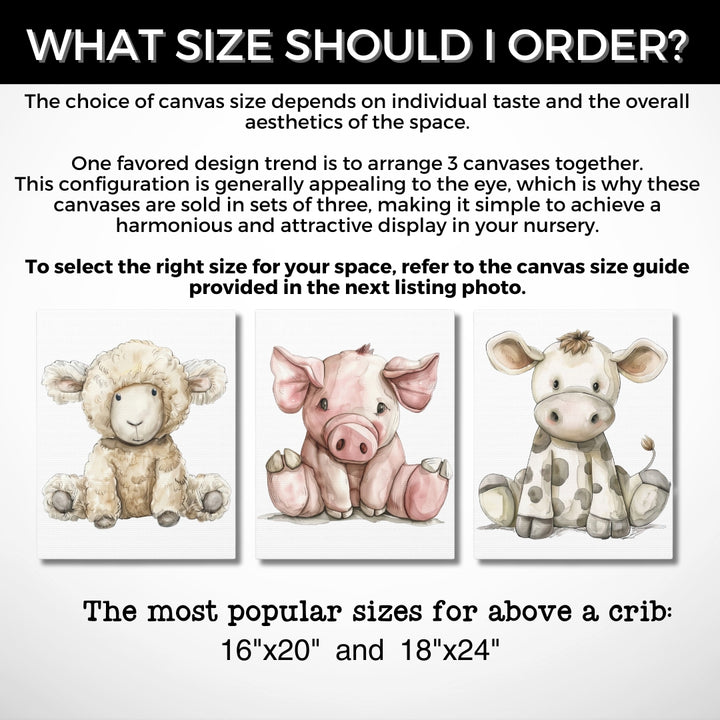 Farm Animals Nursery Wall Art | Set of 3 Canvas Gallery Wraps