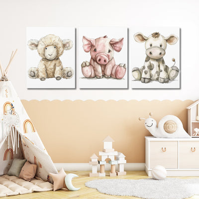 Farm Animals Nursery Wall Art | Set of 3 Canvas Gallery Wraps