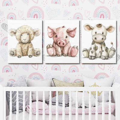 Farm Animals Nursery Wall Art | Set of 3 Canvas Gallery Wraps