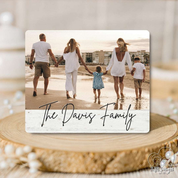 Family photo on a wooden surface with 'The Davis Family' text