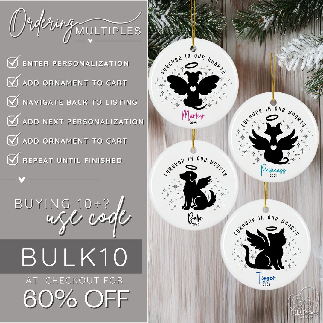 Furever in Our Hearts Dog & Cat Angel Memorial Ornament | Personalized Pet Memorial Ornament