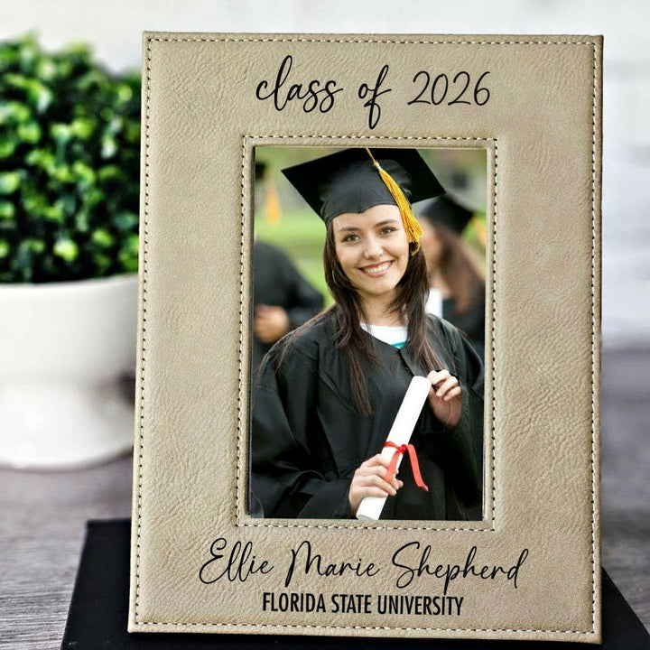 Graduation photo frame with a photo of a graduate and text 'class of 2026' and 'Ellie Marie Shepherd Florida State University'.