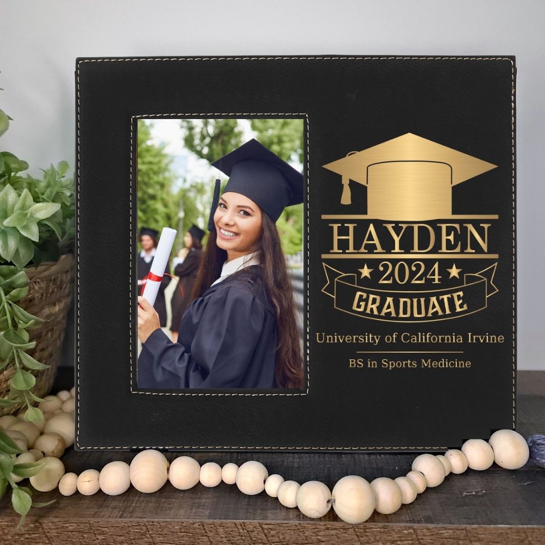 Graduation Picture Frame Engraved Black/Gold | Class of 2024 Graduation Gift