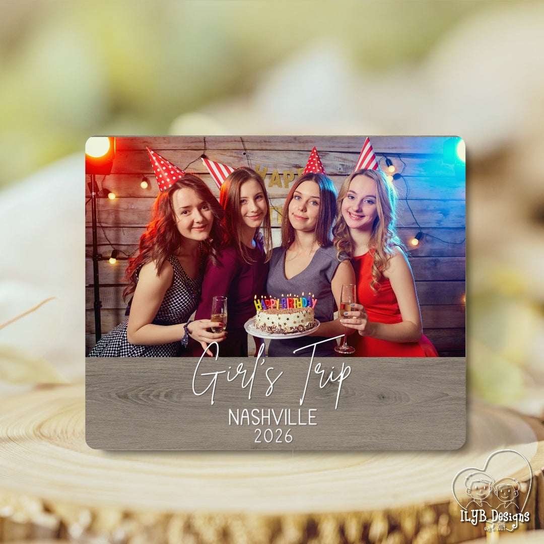 Personalized photo plaque with four women celebrating a 'Girl's Trip' in Nashville 2026.