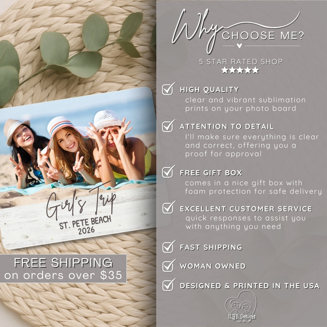 Promotional flyer for a photo board with text about product features and services.