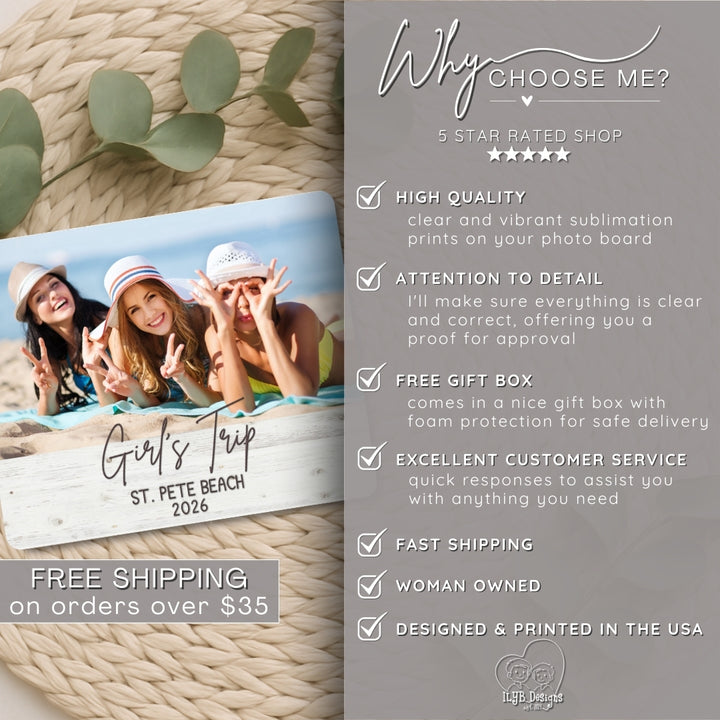 Promotional flyer for a photo board with text about product features and services.