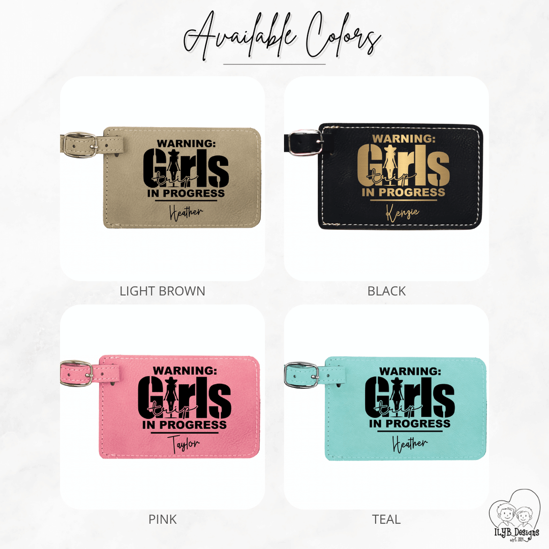 Personalized Girls Trip In Progress Cowgirl Luggage Tag | Funny Laser Engraved Leatherette Name Tag