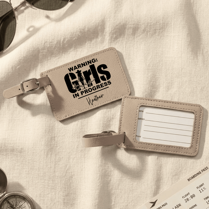 Personalized Girls Trip In Progress Cowgirl Luggage Tag | Funny Laser Engraved Leatherette Name Tag