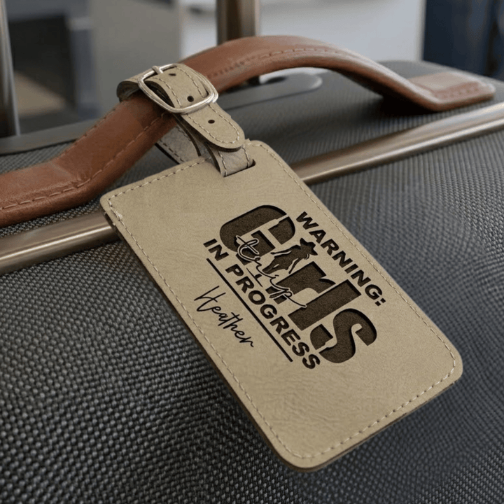 Personalized Girls Trip In Progress Cowgirl Luggage Tag | Funny Laser Engraved Leatherette Name Tag