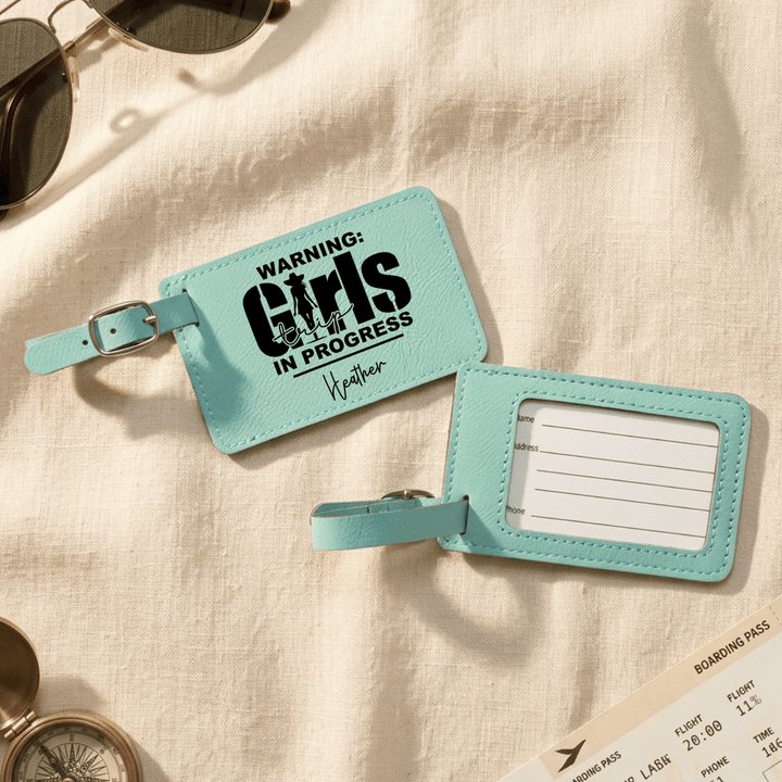 Personalized Girls Trip In Progress Cowgirl Luggage Tag | Funny Laser Engraved Leatherette Name Tag