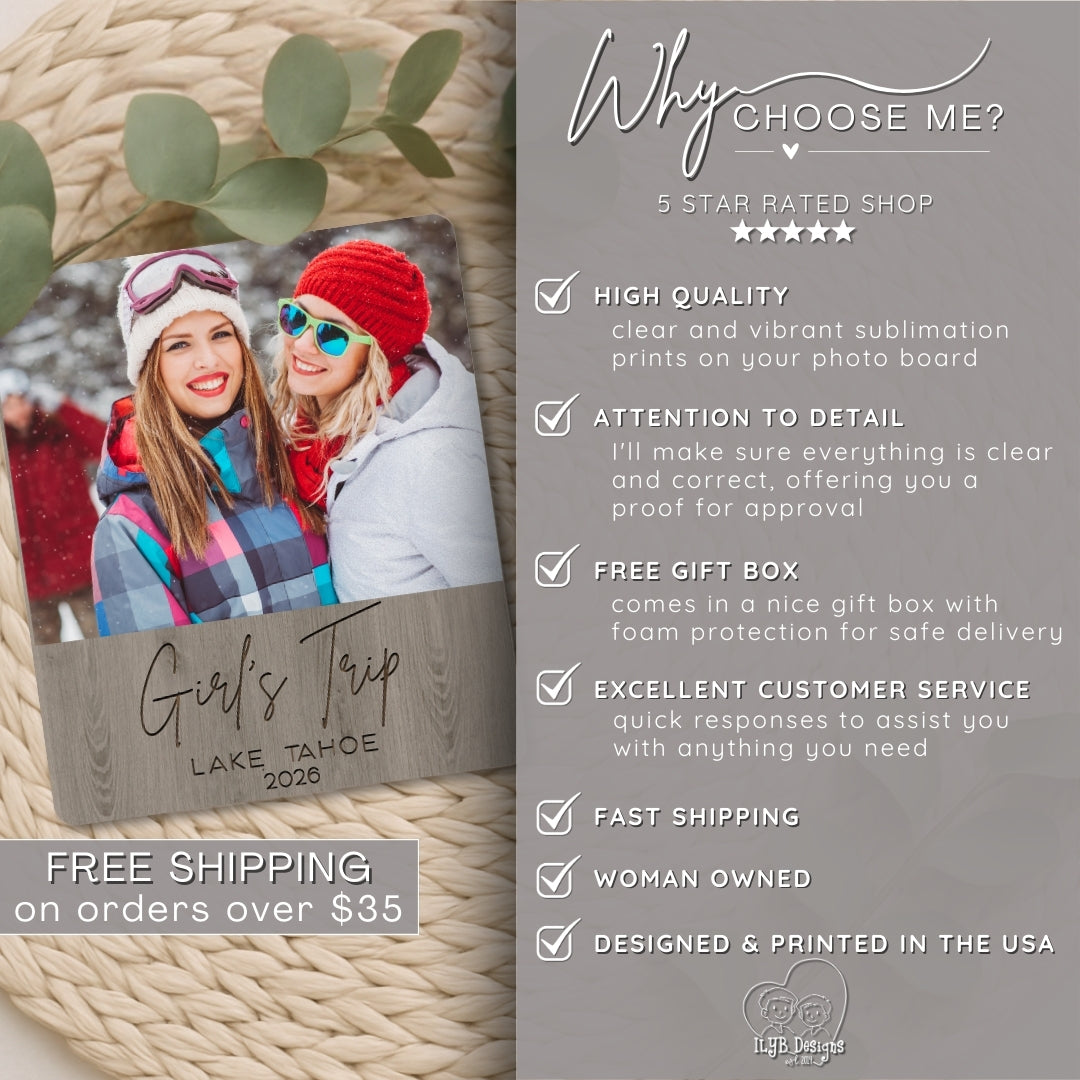 Personalized photo frame with a couple's photo and promotional text about a 5-star rated shop.