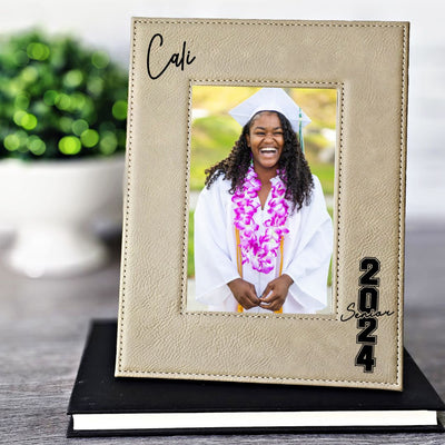 Graduation Picture Frame Engraved Light Brown/Black | Class of 2024 Graduation Gift