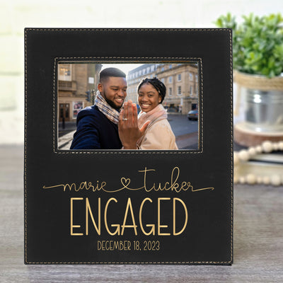 Engagement Frame with Couples' Names | Leatherette Picture Frame