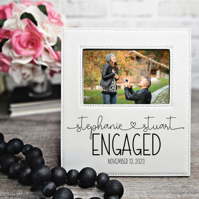 Engagement Frame with Couples' Names | Leatherette Picture Frame