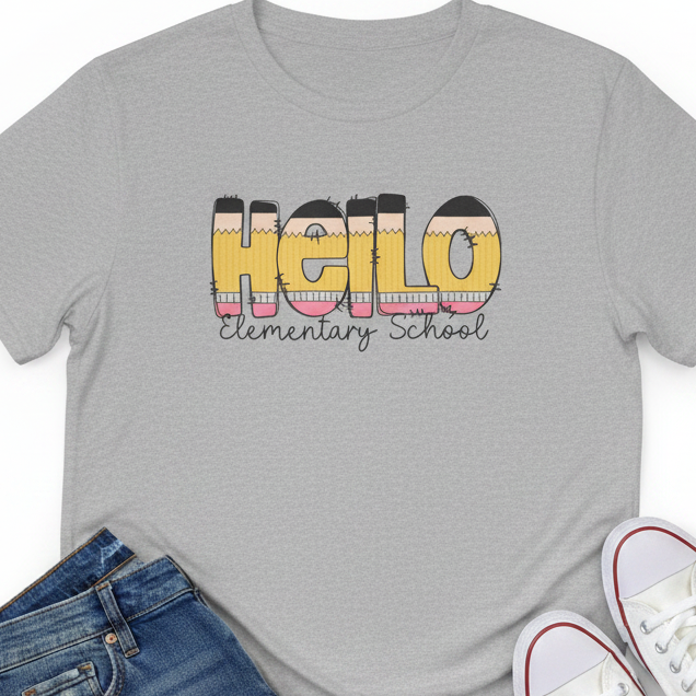 Hello Elementary School Pencil Shirt | Personalized Back to School Tee