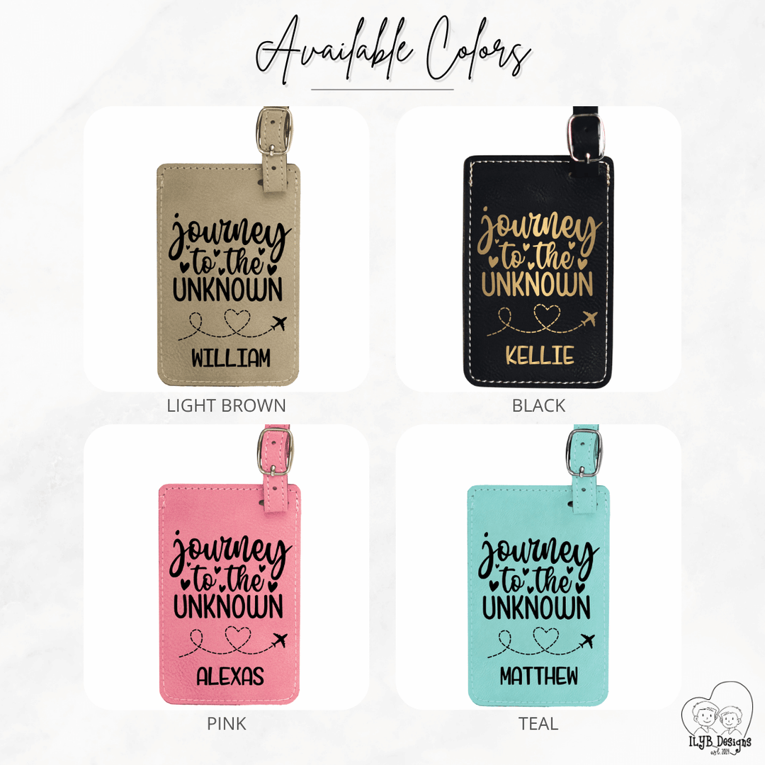 Journey to the Unknown Personalized Luggage Tag | Laser Engraved Leatherette Wedding Favor