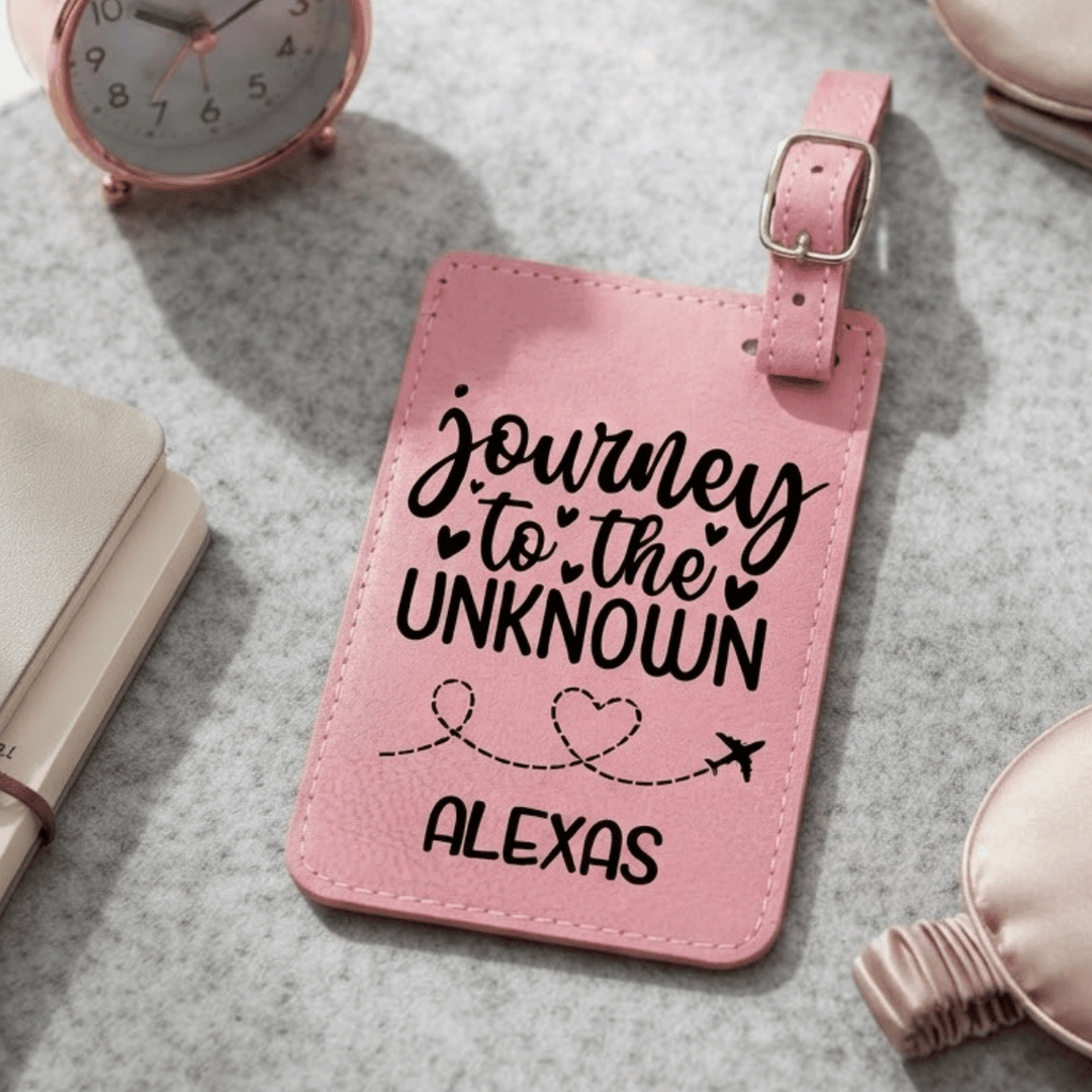 Journey to the Unknown Personalized Luggage Tag | Laser Engraved Leatherette Wedding Favor