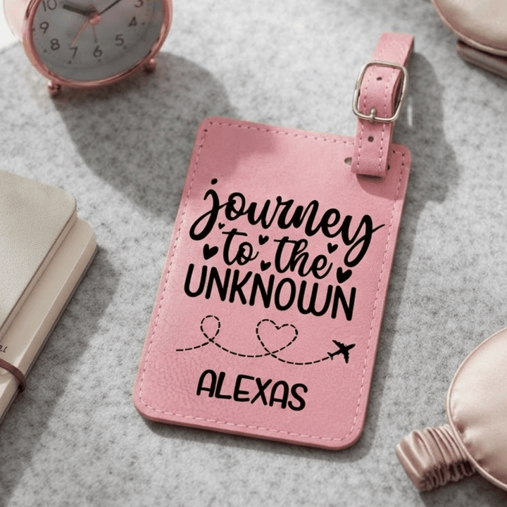 Journey to the Unknown Personalized Luggage Tag | Laser Engraved Leatherette Wedding Favor