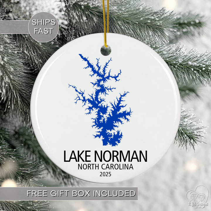 Custom Lake Ornament Personalized with ANY Lake | Ceramic Keepsake Christmas Ornament
