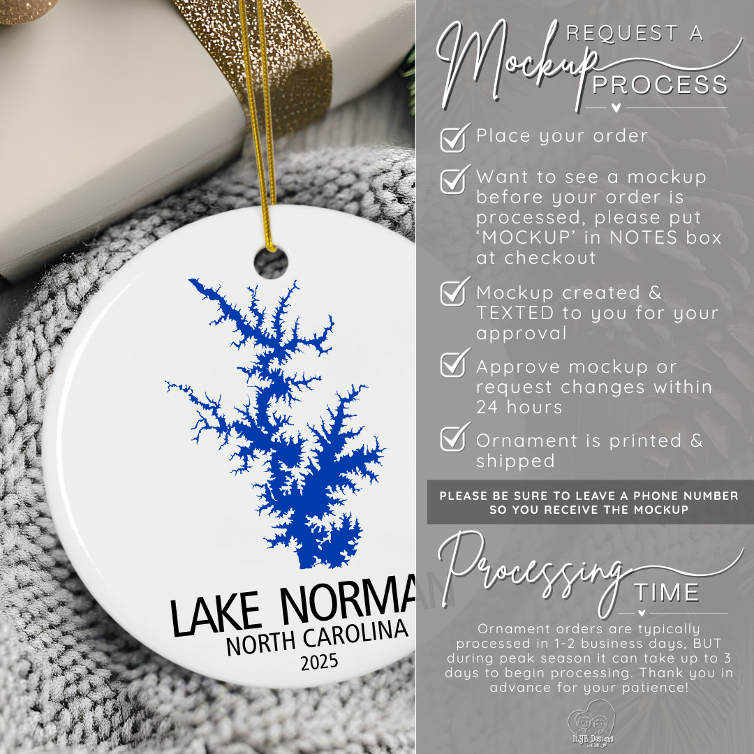 Custom Lake Ornament Personalized with ANY Lake | Ceramic Keepsake Christmas Ornament