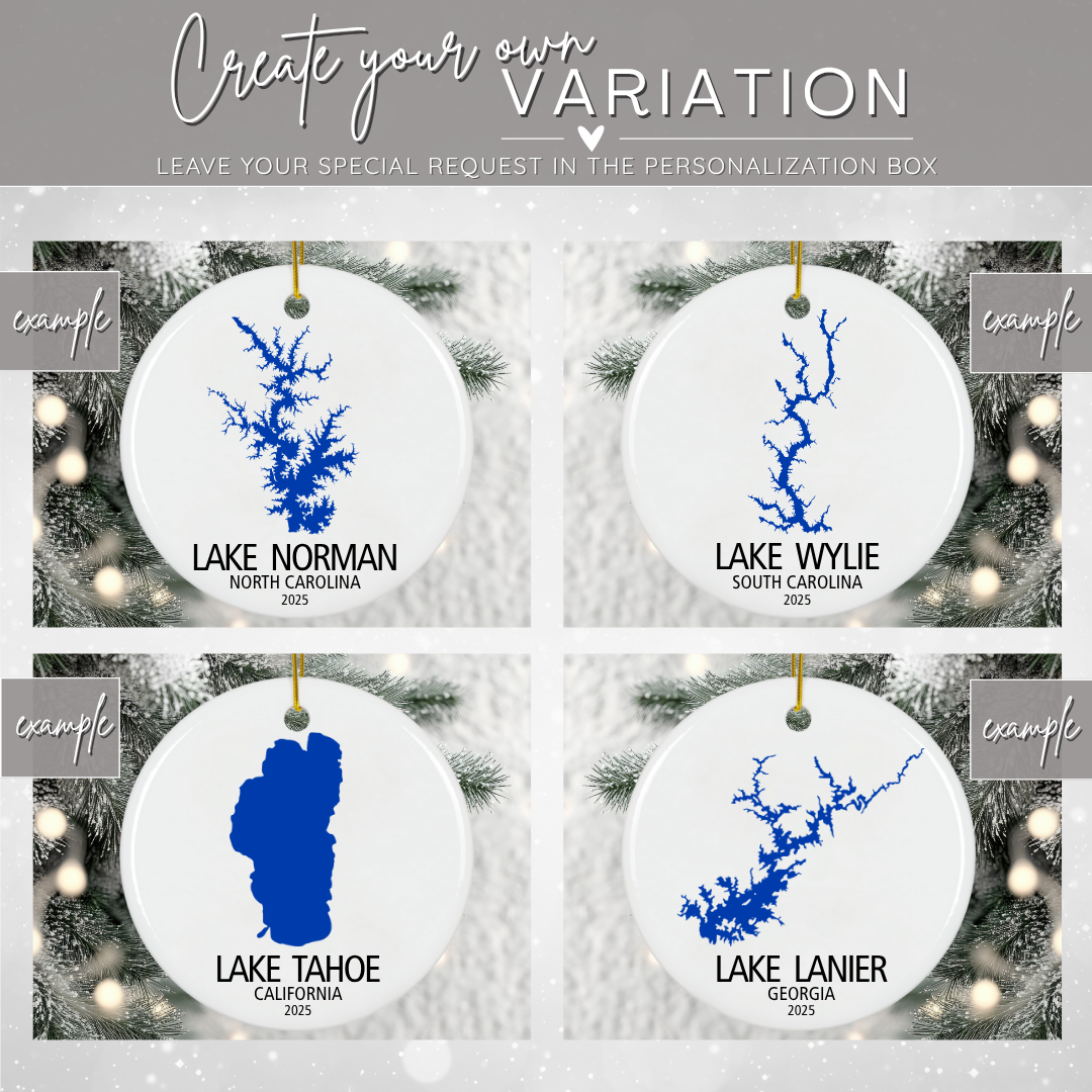 Custom Lake Ornament Personalized with ANY Lake | Ceramic Keepsake Christmas Ornament