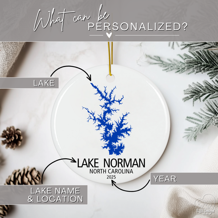 Custom Lake Ornament Personalized with ANY Lake | Ceramic Keepsake Christmas Ornament