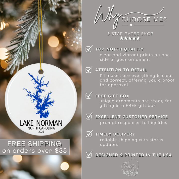 Custom Lake Ornament Personalized with ANY Lake | Ceramic Keepsake Christmas Ornament