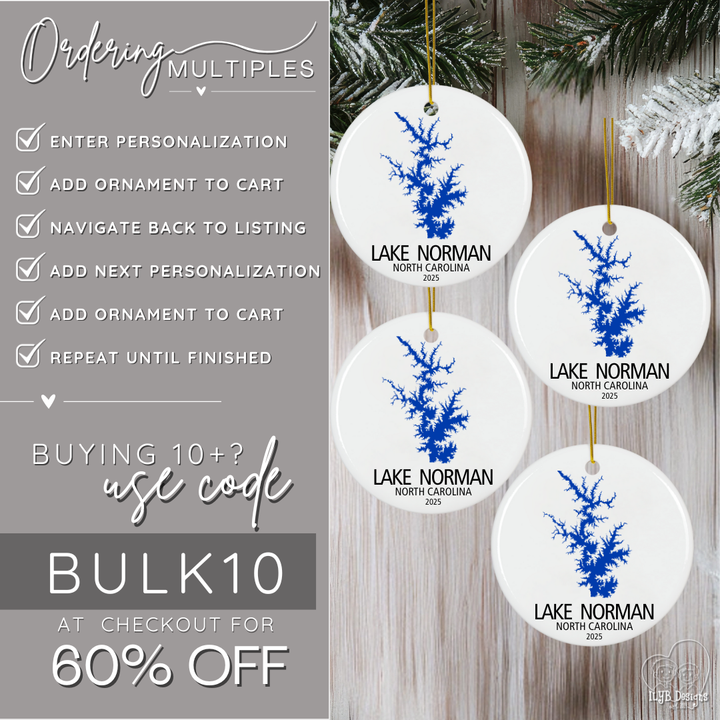 Custom Lake Ornament Personalized with ANY Lake | Ceramic Keepsake Christmas Ornament