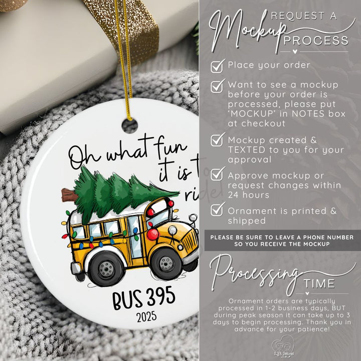 Oh What Fun it is to Ride Bus Driver Ornament Personalized | Ceramic Keepsake Christmas Ornament