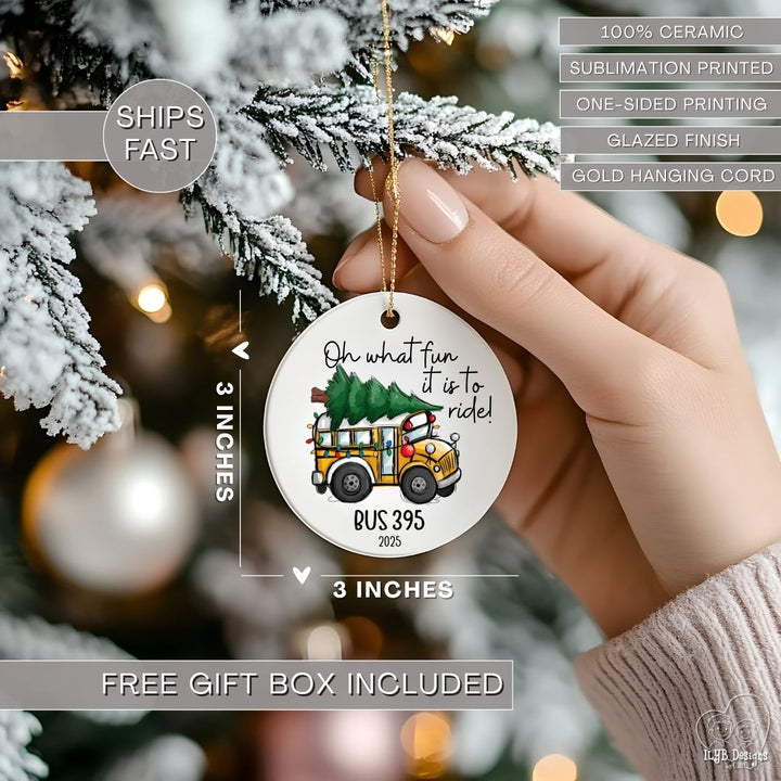 Oh What Fun it is to Ride Bus Driver Ornament Personalized | Ceramic Keepsake Christmas Ornament