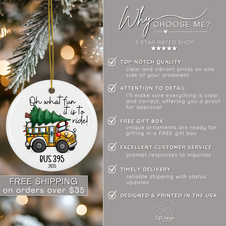 Oh What Fun it is to Ride Bus Driver Ornament Personalized | Ceramic Keepsake Christmas Ornament