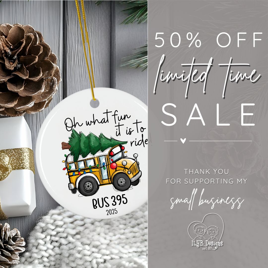 Oh What Fun it is to Ride Bus Driver Ornament Personalized | Ceramic Keepsake Christmas Ornament