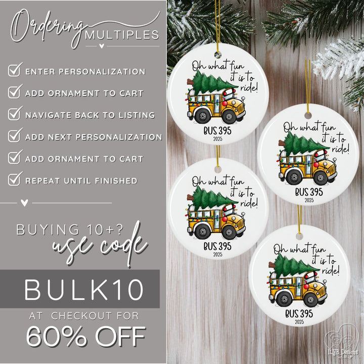 Oh What Fun it is to Ride Bus Driver Ornament Personalized | Ceramic Keepsake Christmas Ornament