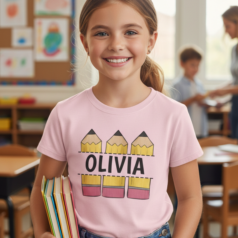 Personalized Name Shirt with Pencils | Back to School Kids Tee