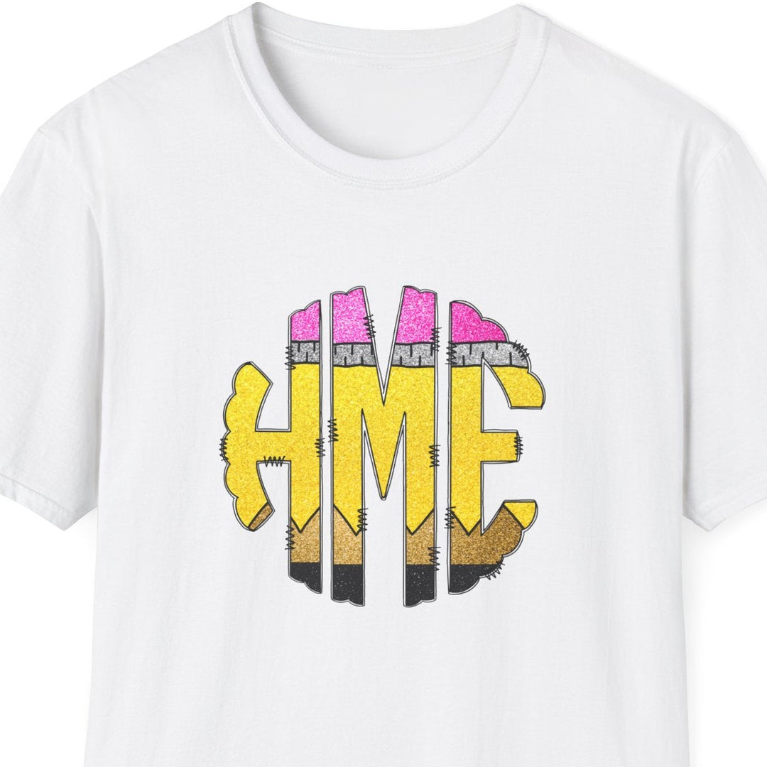Round School Pencil Monogram Teacher Shirt | Personalized Back to School Tee