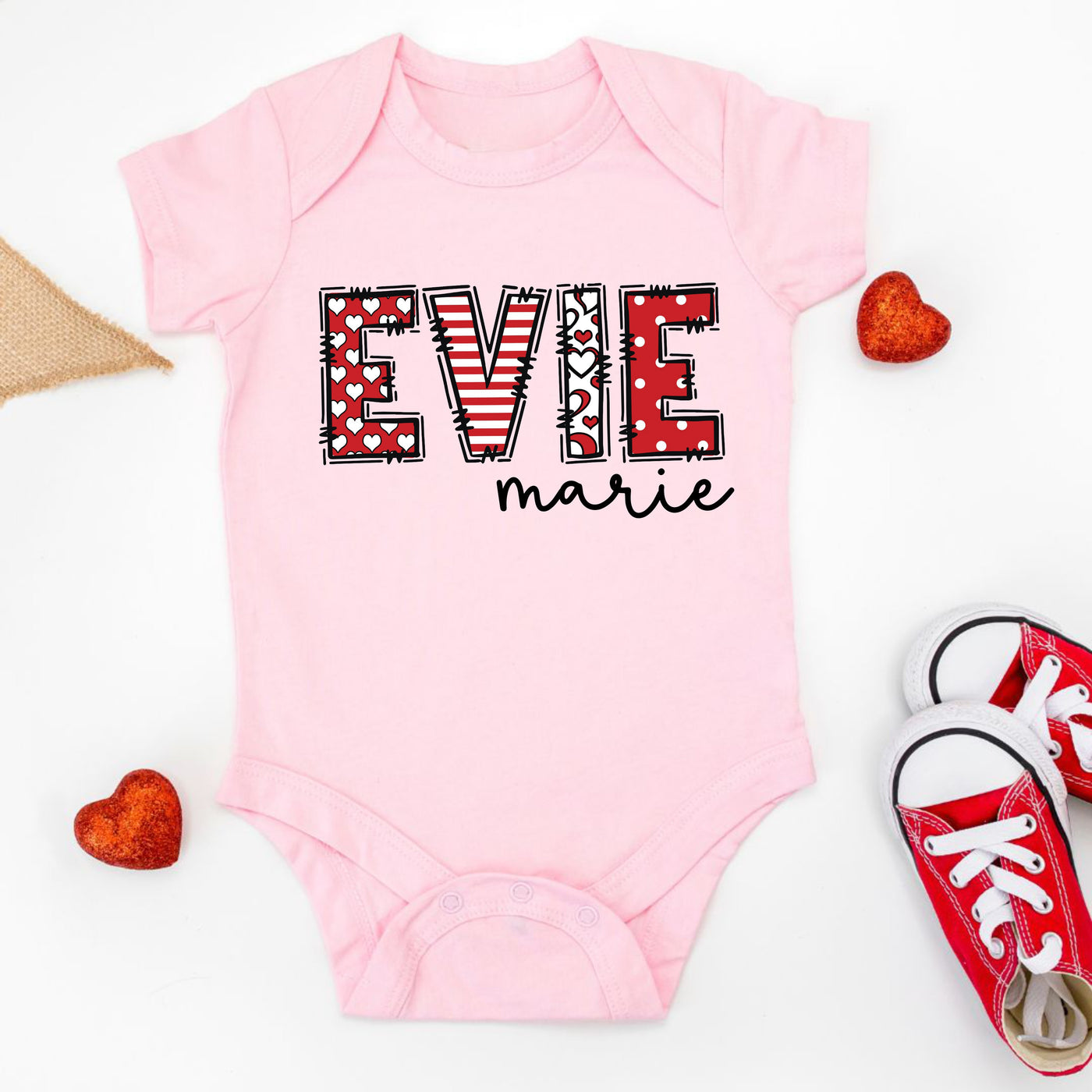 Personalized Name in Red and White Valentine Letters