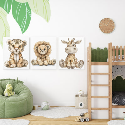 Safari Animals Nursery Wall Art | Set of 3 Canvas Gallery Wraps