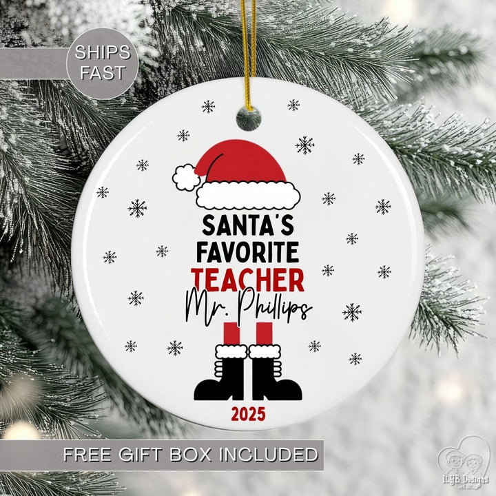 Santa's Favorite Teacher Ornament Personalized | School Staff Member Ornament