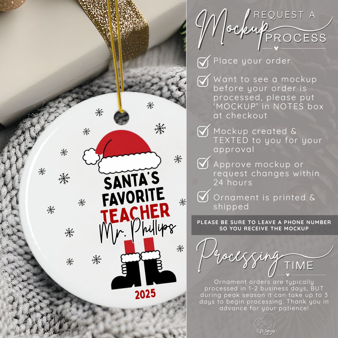 Santa's Favorite Teacher Ornament Personalized | School Staff Member Ornament