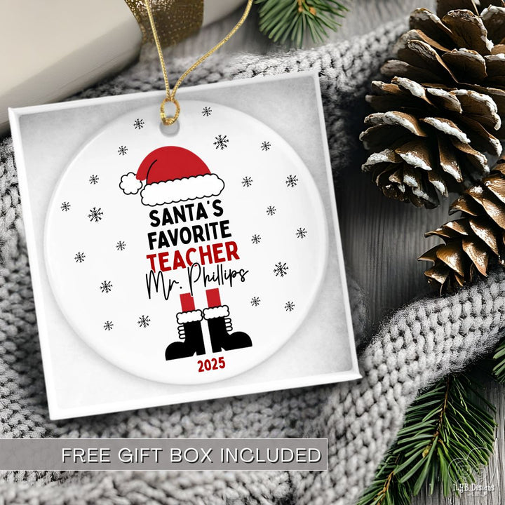 Santa's Favorite Teacher Ornament Personalized | School Staff Member Ornament