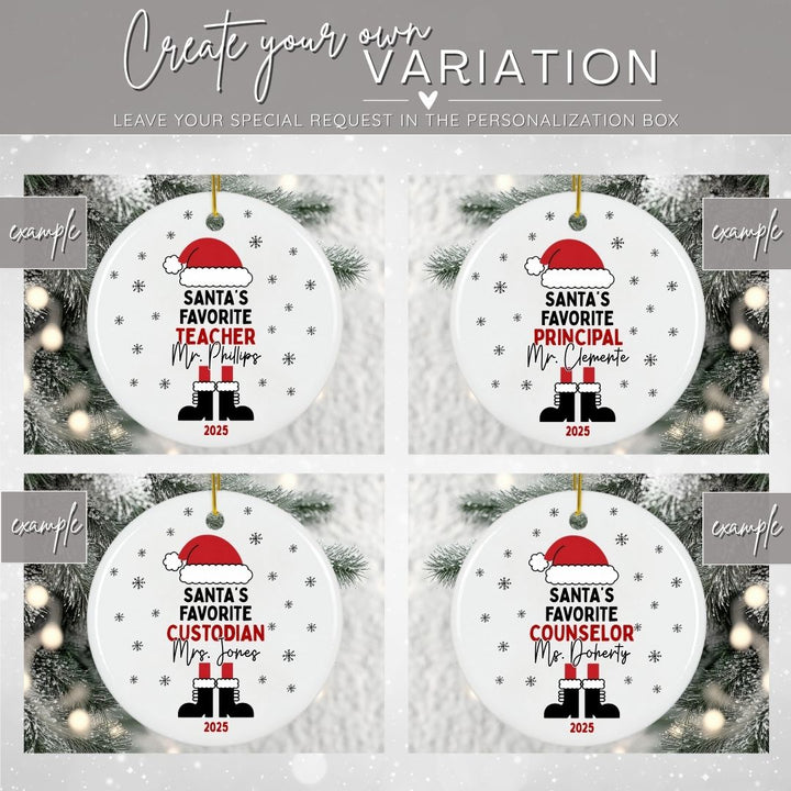Santa's Favorite Teacher Ornament Personalized | School Staff Member Ornament