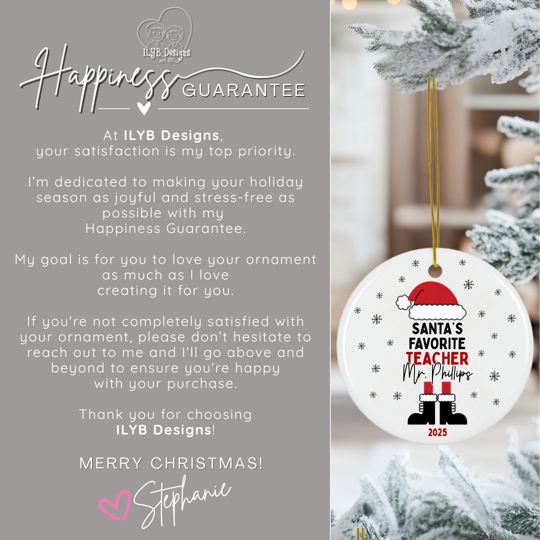 Santa's Favorite Teacher Ornament Personalized | School Staff Member Ornament