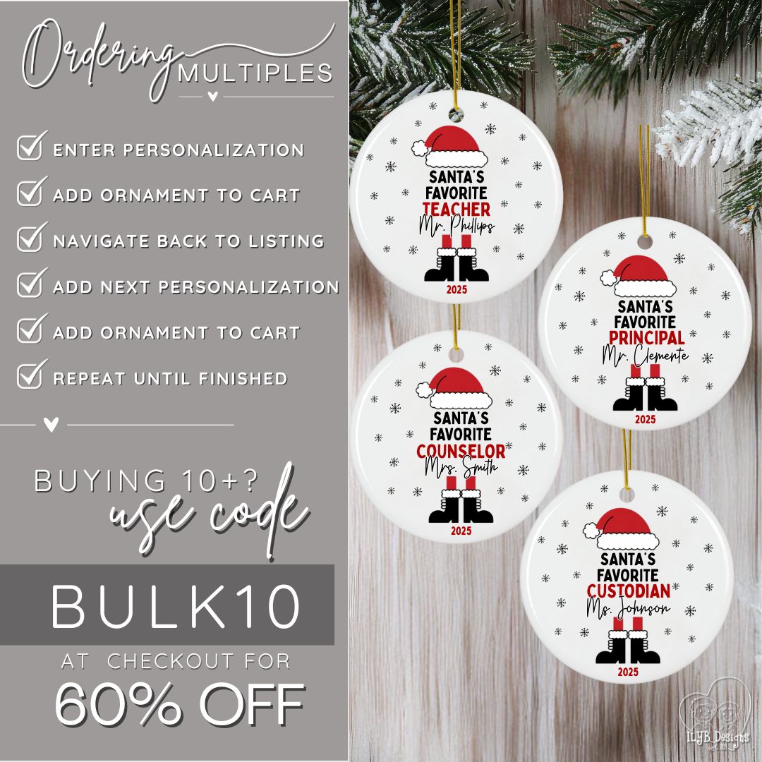 Santa's Favorite Teacher Ornament Personalized | School Staff Member Ornament