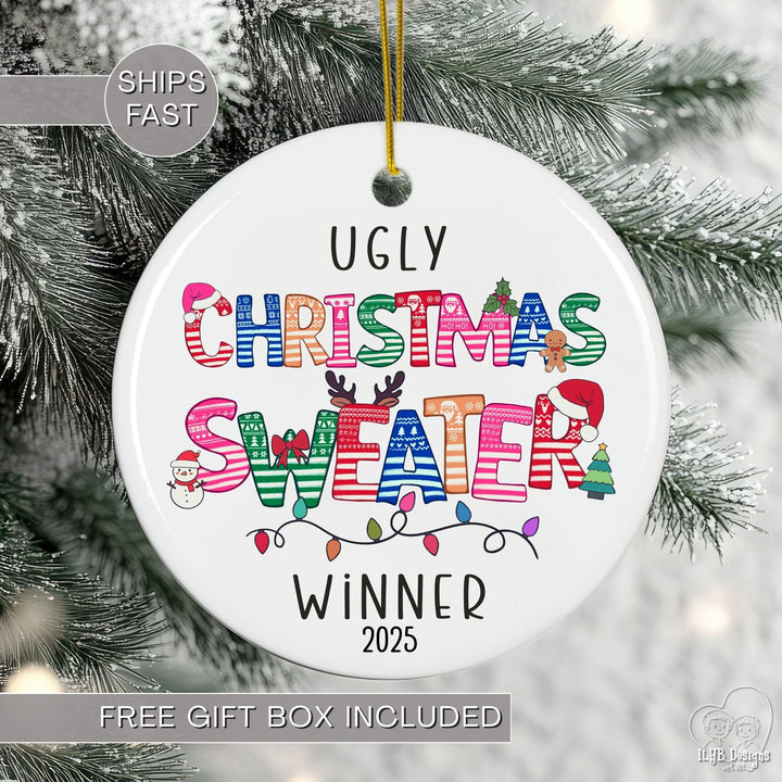Ugly Christmas Sweater Winner Ornament Personalized | Ugly Sweater Letters Prize Gift Ornament