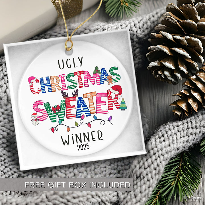Ugly Christmas Sweater Winner Ornament Personalized | Ugly Sweater Letters Prize Gift Ornament